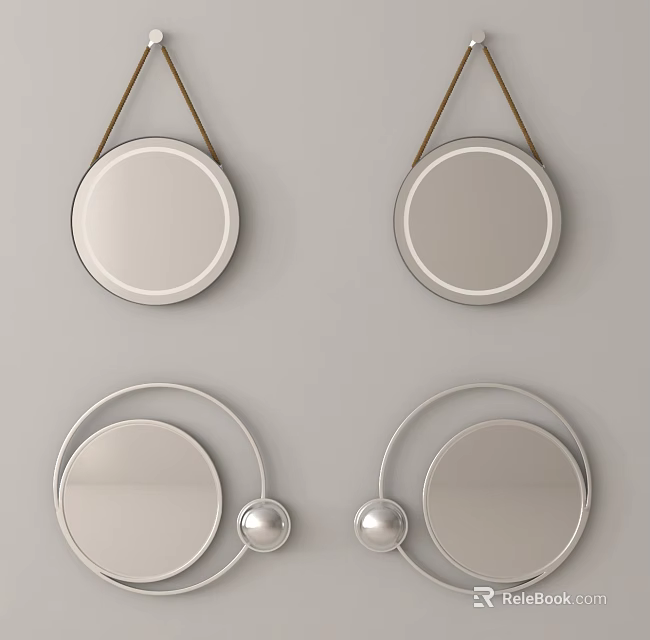 Round Decorative Mirrors With Hanging Ropes And Metal Frames For Wall Decor 3d model