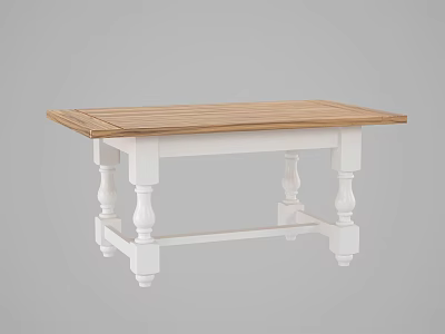 Dining Table With Wooden Planked Top And White Turned Legs Design 3d model