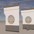 Traditional Chinese Architectural Walls With Circular Carved Windows And Gray Stone Bases