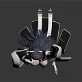 Game Movie Character With Dark Long Hair Black White Outfit And Red Cape