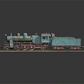Old Steam Train Model Turquoise And Pink On Tracks With Grass