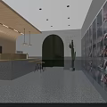 Modern Specialty Store Interior With Reception Counter Glass Display Shelves Green Archway And Cactus Plant