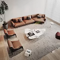 Light Luxury Multi-person Sofa Leisure Sofa Chair Coffee Table Corner Table Combination 3d model