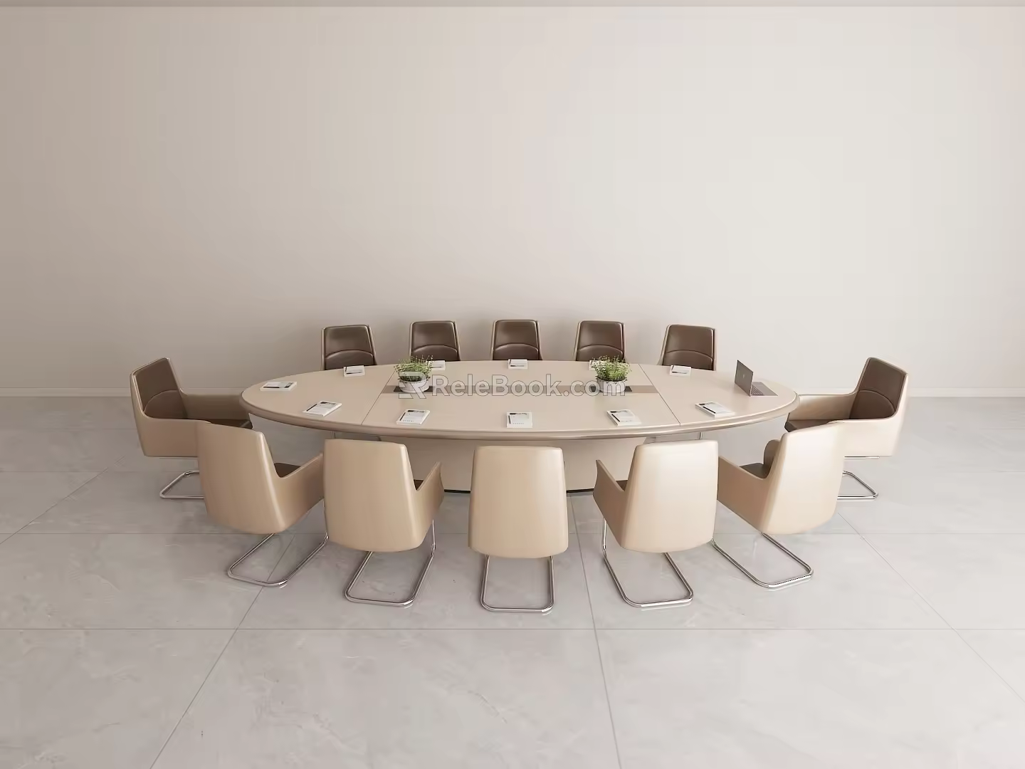 Light Luxury Aesthetic Conference Table Simple Oval Large Set Negotiation Table High-end Conference Room Table and Chair Combination 3d model