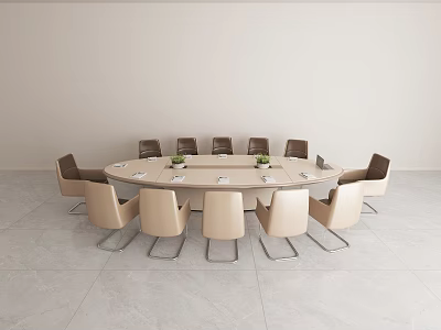 Modern Conference Room Interior With Oval Table Green Plants Documents And Light Chairs 3d model