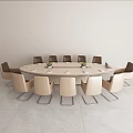 Light Luxury Aesthetic Conference Table Simple Oval Large Set Negotiation Table High-end Conference Room Table and Chair Combination 3d model