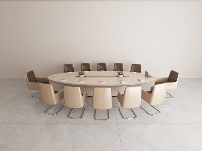 Light Luxury Aesthetic Conference Table Simple Oval Large Set Negotiation Table High-end Conference Room Table and Chair Combination 3d model