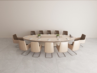 Light Luxury Aesthetic Conference Table Simple Oval Large Set Negotiation Table High-end Conference Room Table and Chair Combination 3d model