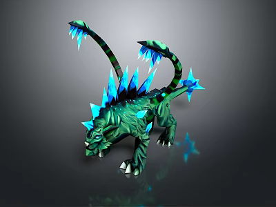 Fierce Fantasy Green Monster Game Movie Character With Blue Spikes And Spiny Tail 3d model