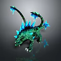 Fierce Fantasy Green Monster Game Movie Character With Blue Spikes And Spiny Tail