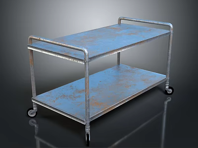 Rustic Industrial Metal Cart With Two Tier Shelves And Rolling Wheels 3d model