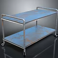 Rustic Industrial Metal Cart With Two Tier Shelves And Rolling Wheels