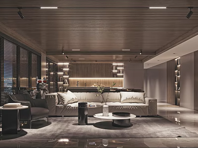 Modern Living And Dining Room Interior With Sofa Coffee Table Rug And Pendant Lights 3d model