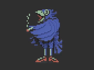 Pixel Art Flying Animal With Blue Body Green Head Open Mouth Red Shoes And Cloak 3d model