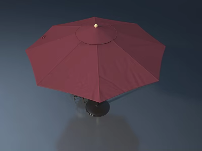 Red Outdoor Patio Umbrella With Black Stand And Seating Furniture 3d model