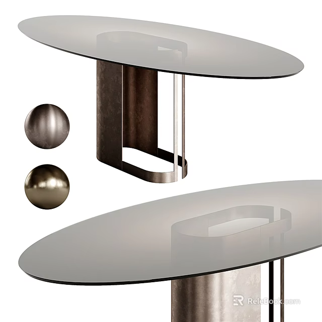 Elegant Modern Oval Dining Table With Glass Top And Metallic Frame Structure Design 3d model