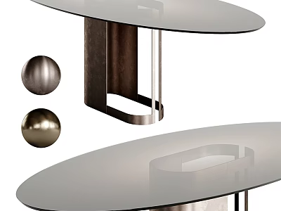 Elegant Modern Oval Dining Table With Glass Top And Metallic Frame Structure Design 3d model