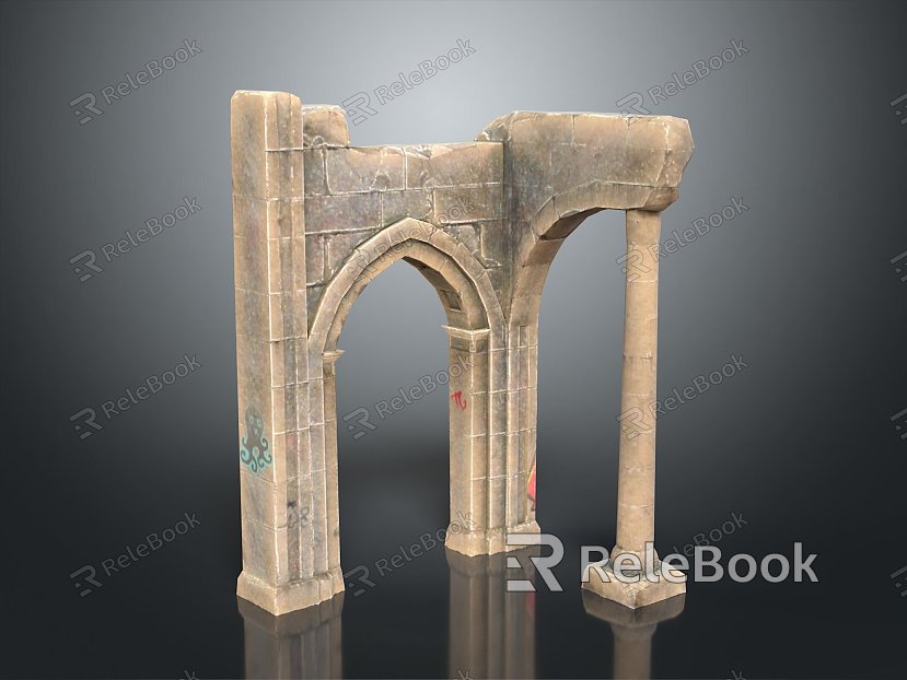 Gate House Stone Gate House Gate Post Stone Gate Post Ruin Gate Post Arch Stone Post Outdoor Articles Realistic model