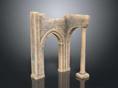 Scenery Of Ancient Stone Arch With Weathered Pillars And Historical Relic Structures 3d model