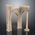 Scenery Of Ancient Stone Arch With Weathered Pillars And Historical Relic Structures