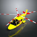 Yellow Rescue Helicopter with Red and White Striped Rotors for Emergency Aerial Missions