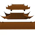Traditional Chinese Style Roof Components With Brown Tiles And Curved Eaves Structures