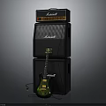 Marshall Stacked Electronic Audio Amplifiers With Electric Guitar And Black Design