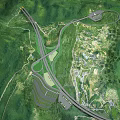 Modern Road Infrastructure With Highway Interchange Bridge And Mountainous Green Landscape