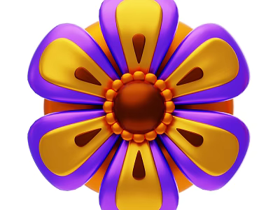 Vibrant Flower Shaped Decorative Ornament Set Featuring Purple Yellow Orange Petals 3d model