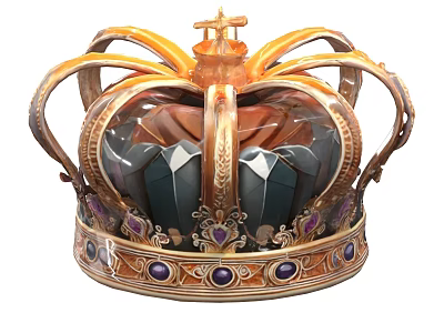 Ornate Golden Crown with Cross Top Purple Gems and Intricate Royal Design 3d model