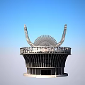 Modern Circular Building Featuring Wing Like Top Structure Radial Decoration And Column Base 3d model