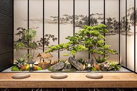 New Chinese Style Indoor Courtyard Setches Landscape Landscaping Pohan Pine Plant Landscape Indoor Landscaping 3d model