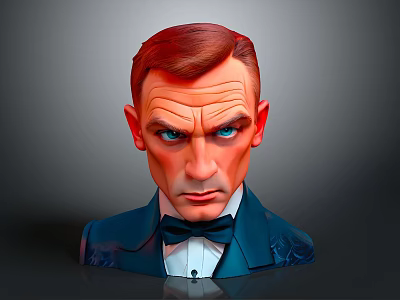 3D Rendered Man With Red Hair Blue Eyes Dark Blue Suit And Black Bow Tie 3d model