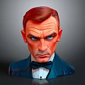 3D Rendered Man With Red Hair Blue Eyes Dark Blue Suit And Black Bow Tie
