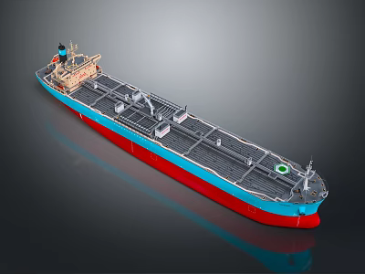 Large Cargo Ship With Blue Red Hull And Deck Structure 3d model