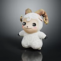 Cute Cartoon Sheep Character With White Curly Wool And Brown Horns