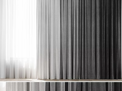 Soft Linen Curtains in White and Gray Tones for Elegant Home Interior Decor 3d model