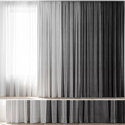 Soft Linen Curtains in White and Gray Tones for Elegant Home Interior Decor 3d model