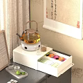 Elegant Decorative Ornament Set With Glass Teapot White Storage Box Small Cups And Tea Accessories