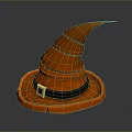 Orange Witch Hat with Black Belt and Gold Buckle Conical Crown and Round Brim