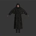A Man Standing in Black Hooded Coat with Arms Outstretched Against White Background
