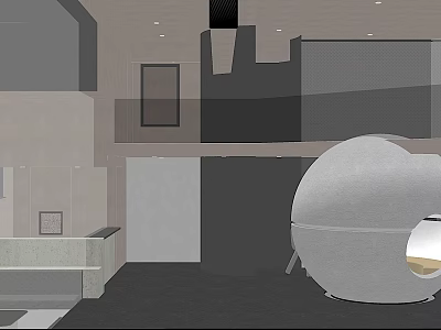 Modern Cafe Interior Design With Geometric Shapes Gray Tones And Round Structure 3d model