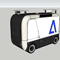 Modern Black And White Utility Vehicle With Blue Letter A And Roof Equipment