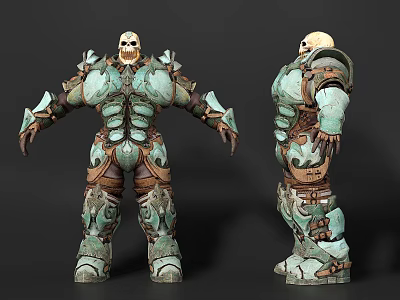 Game Movie Character Skeleton Head Greenish Armor With Ornate Metal Leather 3d model