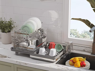 Modern Bathroom Cabinet Rack With Multi layer Metal Frame And Organized Tableware Storage 3d model