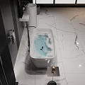 Modern Bathroom Interior With White Soaking Bathtub Bubbles And Marble Floor