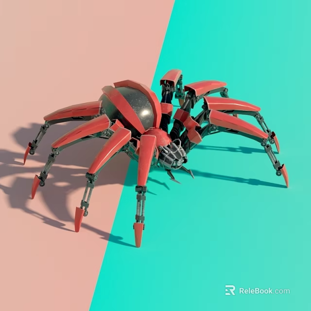 Smart Spider Like Robot With Red Black Design On Colorful Background 3d model