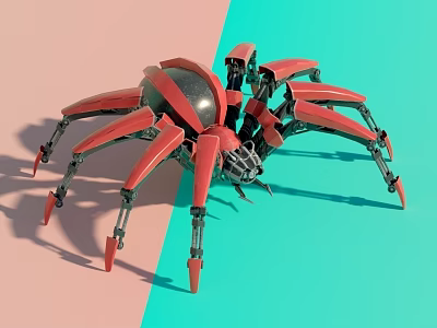 Smart Spider Like Robot With Red Black Design On Colorful Background 3d model