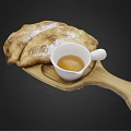 Fluffy Cat Near Wooden Plate With Pasty And Honey Dip On Black Background