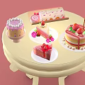 Delicious Assorted Cakes With Strawberry Toppings And Cream Decorations On White Round Table